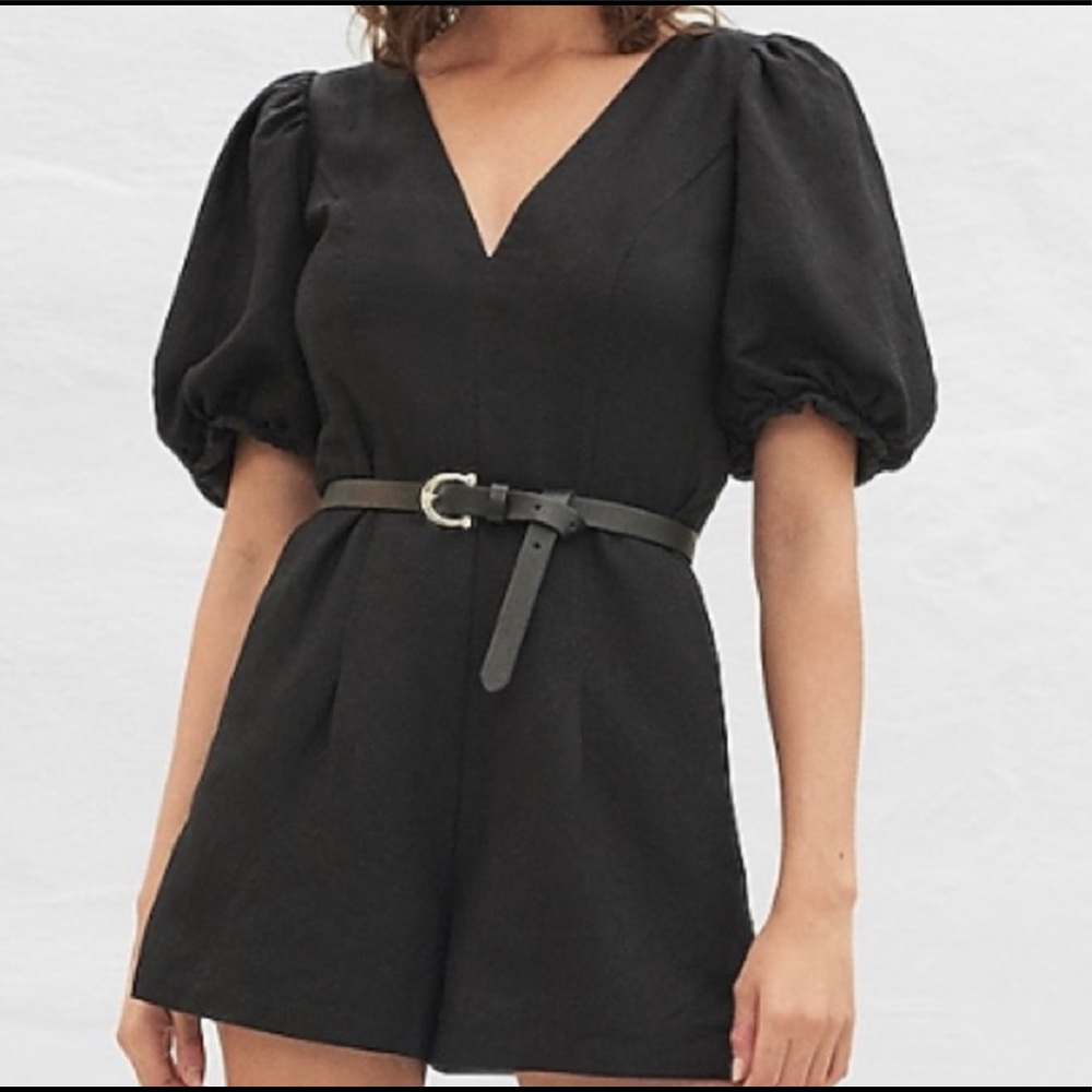 NWT EXPRESS Black linen puff sleeve romper XL